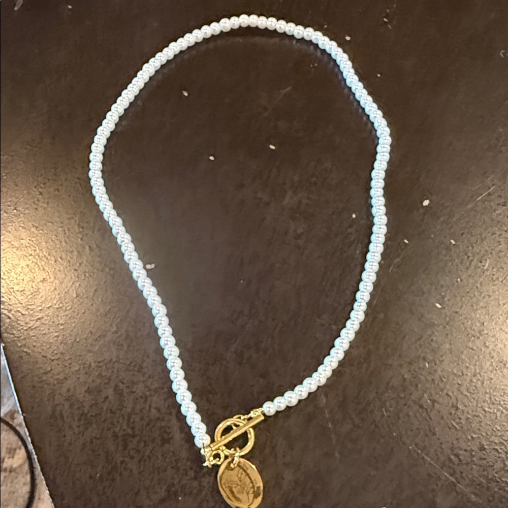 Elegant White Pearl Necklace with Gold Charm
